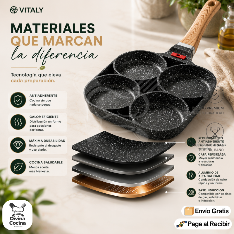 Multiuso Chef™ | Sartén Antiadherente de 4 espacios