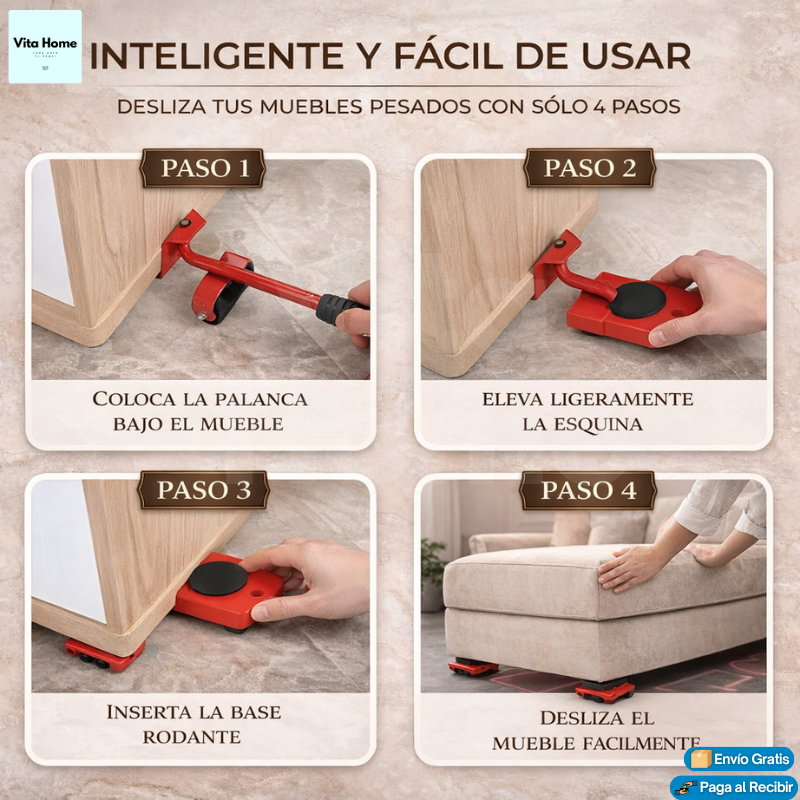 MueveFácil™ | Set para levantar y transportar muebles fácilmente.
