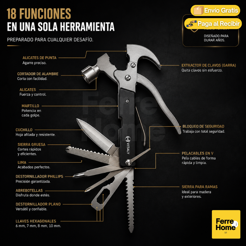 Martillo Tac Tol™ | Herramienta multifuncional compacta Tac Tol Multiherramienta 18 en1