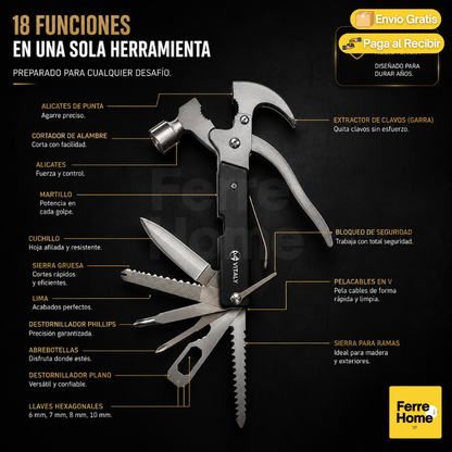 Martillo Tac Tol™ | Herramienta multifuncional compacta Tac Tol Multiherramienta 18 en1