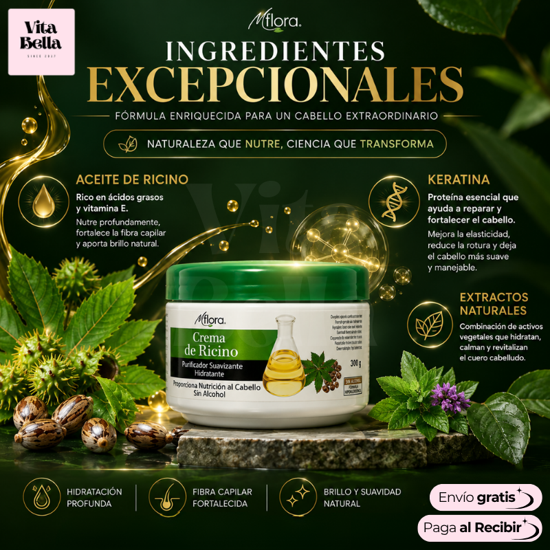 Ricinol Care™ | Crema tratamiento capilar con aceite de ricino 300gr