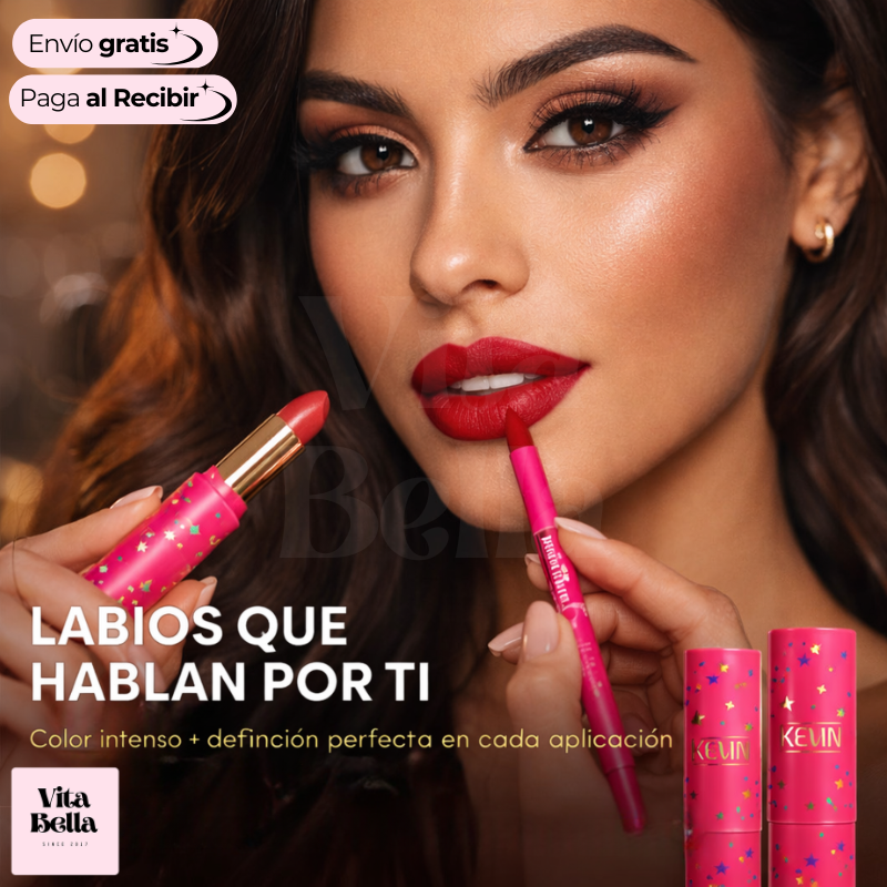 Color Nómada™ | Labiales Stay Wild de Kevin & Coco (set 3 labiales + 3 delineadores)