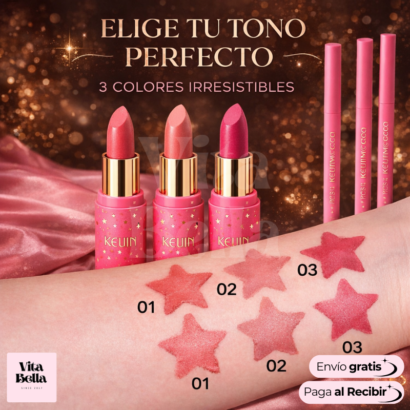 Color Nómada™ | Labiales Stay Wild de Kevin & Coco (set 3 labiales + 3 delineadores)