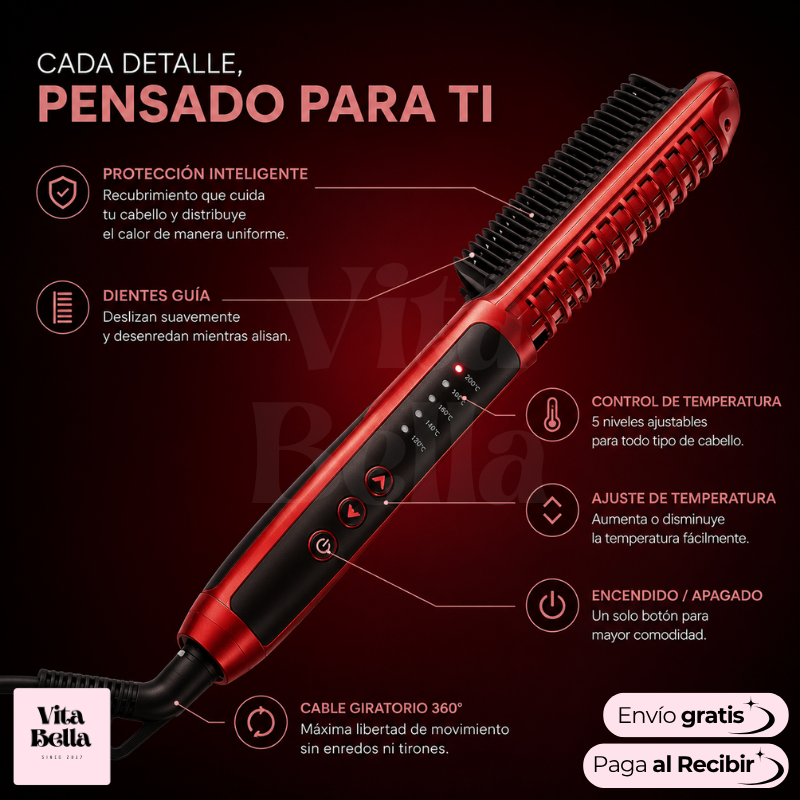 AlisaFácil™ | Cepillo alisador con temperatura ajustable