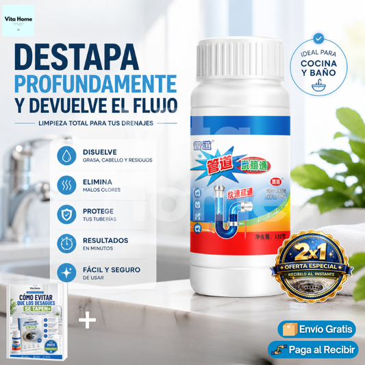 Destapa Caño Fácil™ | (2x1) Solución eficaz para desobstruir cañerías